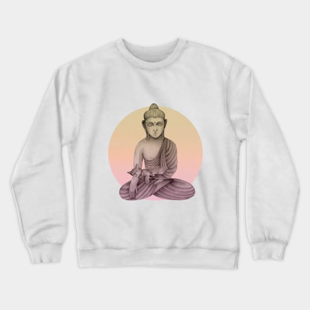 Buddha with cat 5 Crewneck Sweatshirt by KindSpirits